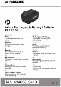 Notice PARKSIDE PAEXS 20LI B2 Batterie