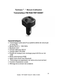 Notice TECHNAXX FMT1600BT Émetteur FM