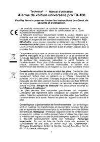 Notice TECHNAXX TX168 Alarme de voiture