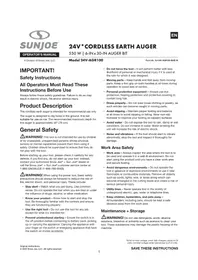 Notice Sun Joe 24VAGR100 Tarière électrique sans fil