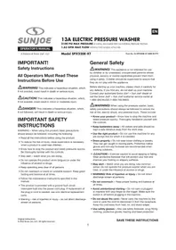 Notice Sun Joe SPX220EXT Pressure washer