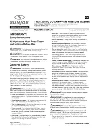Notice Sun Joe SPX3160P Pressure washer