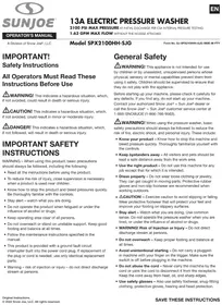 Notice Sun Joe SPX2100HHSJG Pressure washer