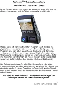 Notice TECHNAXX TX185 Dashcam