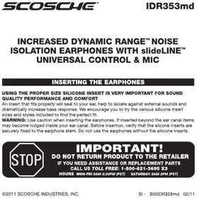 Notice Scosche IDR353MD Bouchon d'oreille