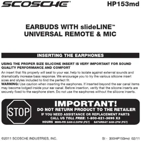 Notice Scosche HP153MD Bouchon d'oreille