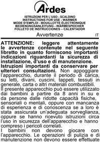 Notice ARDES ARTK75 Food Warmers