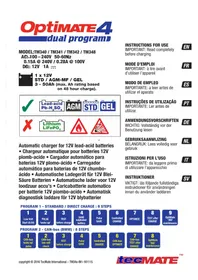 Notice Tecmate OPTIMATE 4 DUAL PROGRAM Chargeur de piles