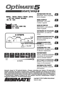 Notice Tecmate OPTIMATE 5 STARTSTOP Chargeur de piles