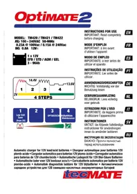 Notice Tecmate OPTIMATE 2 Chargeur de piles