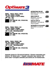 Notice Tecmate OPTIMATE 3 Chargeur de piles