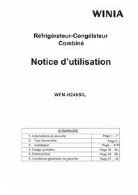 Notice WINIA WFNH240SIL Réfrigérateur
