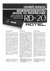 Notice ROTEL RD20 Magnétocassete