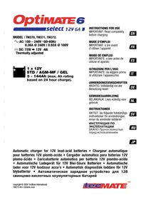 Notice Tecmate OPTIMATE 6 SELECT 12V 6A Chargeur de batterie