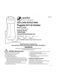 Notice GermGuardian GG1000 Purificateur d'air