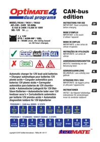Notice Tecmate OPTIMATE 4 CANBUS Chargeur de piles