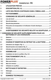 Notice PowerPlus POWDPGSET36 Souffleur