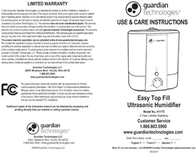 Notice PureGuardian H1175WCA Humidificateur