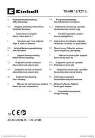 Notice EINHELL TE-MB 18/127 LI Scie électrique