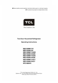 Notice TCL RP318BXF0 Réfrigérateur