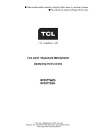 Notice TCL RF207TWE0 Réfrigérateur