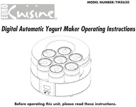 Notice Euro Cuisine YMX650 Machine à yaourt