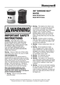 Notice HONEYWELL HWLHHF360VV2 Radiateur électrique