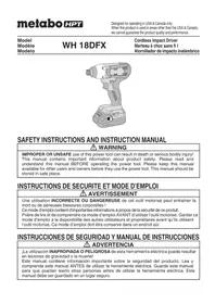 Notice METABO WH18DFX Screwdriver