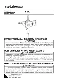 Notice METABO D13 Drill