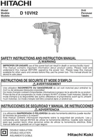 Notice HITACHI D10VH2 Perceuse