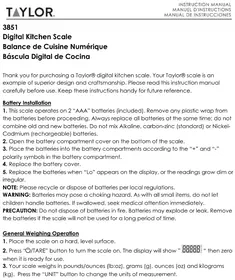Notice Taylor 3851 Kitchen scales