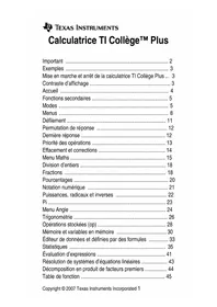 Notice TEXAS INSTRUMENTS TI COLLèGE PLUS Calculatrice