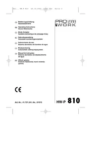 Notice Prowork HW-P 810 Pompe à eau