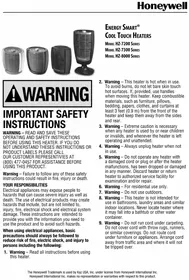 Notice HONEYWELL ENERGYSMART HZ-7300 Radiateur électrique