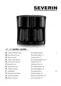 Notice SEVERIN KA 9314 Cafetière