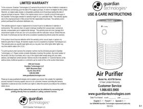 Notice Guardian AC4700 Purificateur d'air