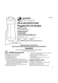 Notice Guardian GG1000 Purificateur d'air