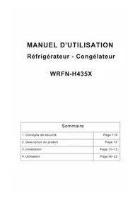 Notice WINIA WRFN-H435X Réfrigérateur