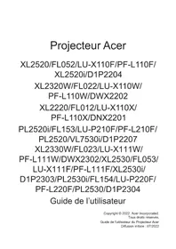 Notice ACER XL2530 Vidéoprojecteur