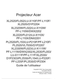 Notice ACER PL2530I Vidéoprojecteur