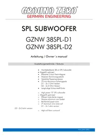 Notice Ground Zero GZNW 38SPL-D2 Caisson de basses