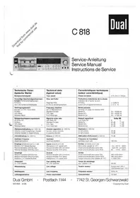 Notice DUAL C 818 Magnétocassete