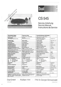 Notice DUAL CS 545 Platine disque
