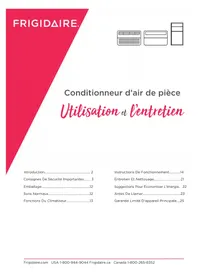 Notice FRIGIDAIRE FHWH184WB2 Climatisation