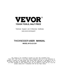 Notice Vevor THICKNESS PLANER M1B-LS-3301 Rabot