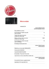 Notice HOOVER H5MW25STB Four à micro-ondes