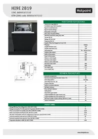 Notice HOTPOINT HI9E 2B19 Lave-vaisselle