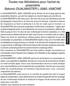 Notice SEKONIC DUALMASTER L-558CINE Non catégorisé