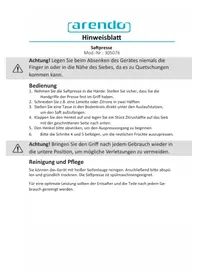 Notice Arendo 305076 Extracteur de jus