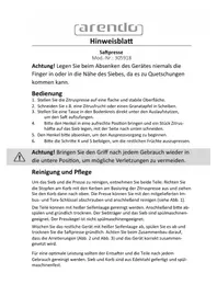 Notice Arendo 305918 Extracteur de jus